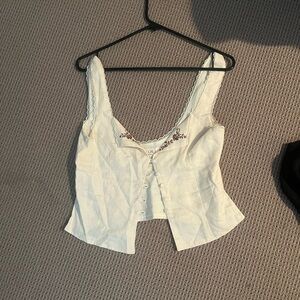 Verge Girl Lace Trimmed White Cropped Button Up